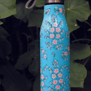 Stainless Steel Handprinted Color Bottle Hot & Cold Water Travel Bottle School Bottle One Glass Bottle For Office Use| Water Bottle for Gym (Sky Blue)
