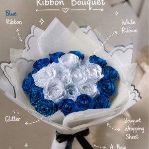 Blue and white handmade ribbon bouquet | Customized gift|