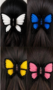 Four different color butterfly hair accessories