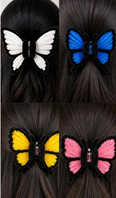 Four different color butterfly hair accessories